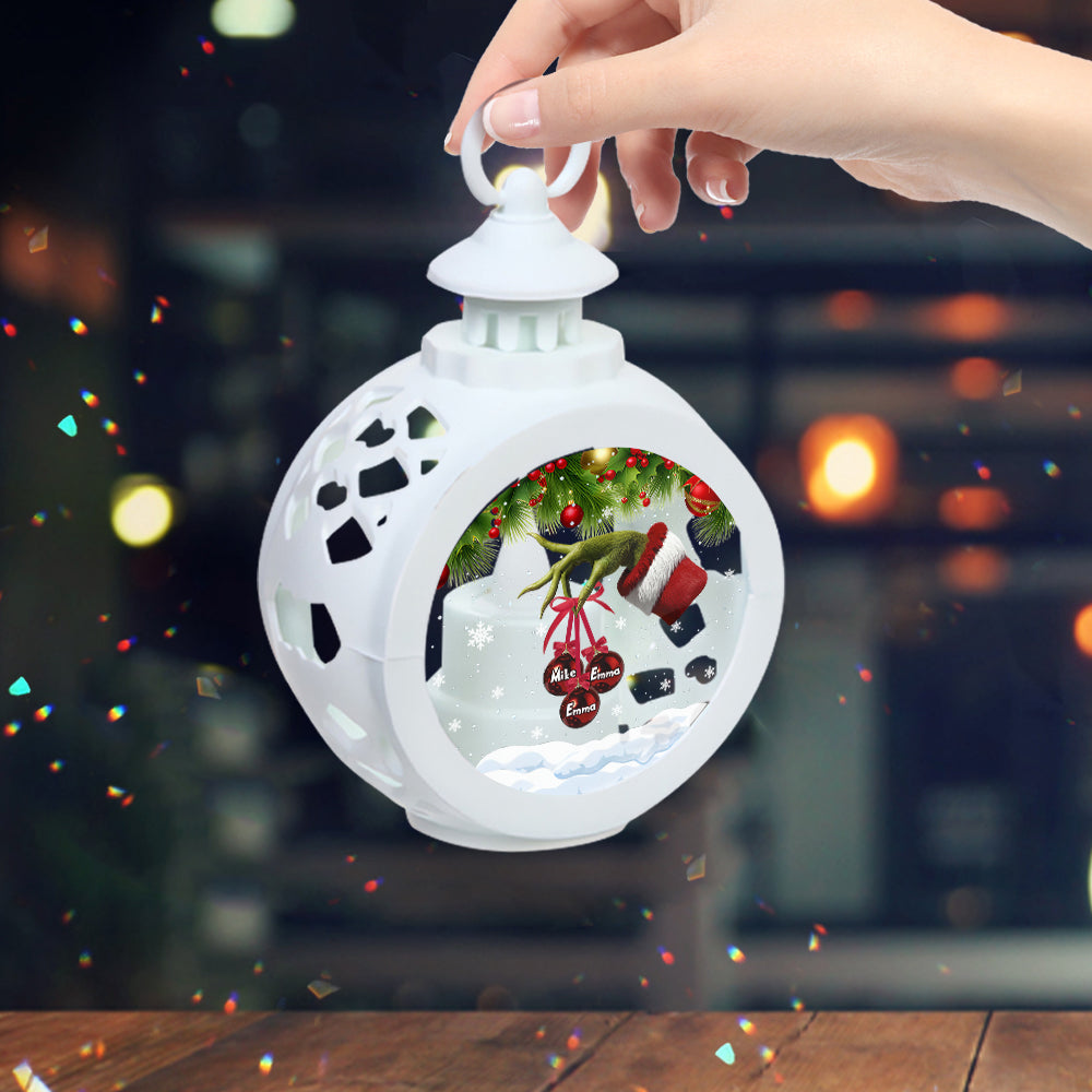 Merry Christmas - Personalized Family Round Lantern With Light