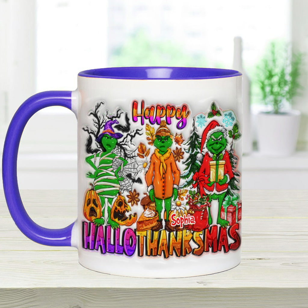 Happy Hallothanksmas - Personalized Stole Christmas Accent Mug