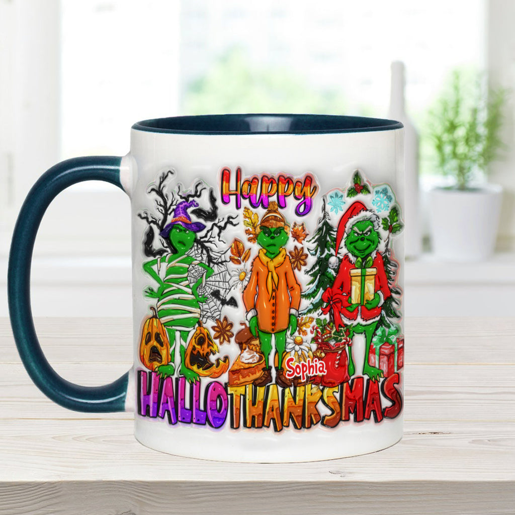 Happy Hallothanksmas - Personalized Stole Christmas Accent Mug