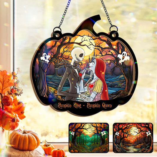 Pumpkin King & His Queen - Personalized Nightmare 2 Layered Window Hanging Suncatcher