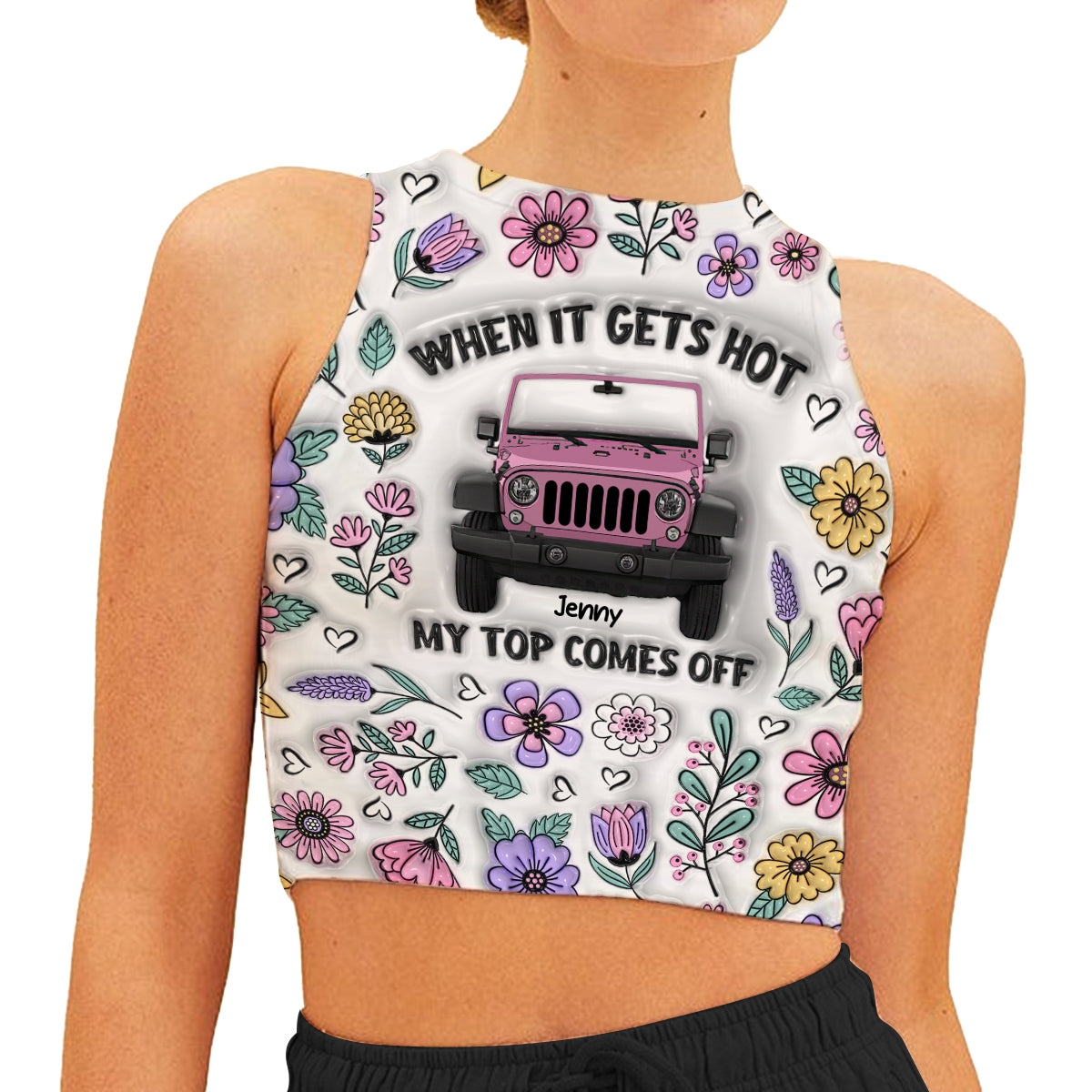 When It Gets Hot My Top Comes Off - Personalized Car Crop Tank Top