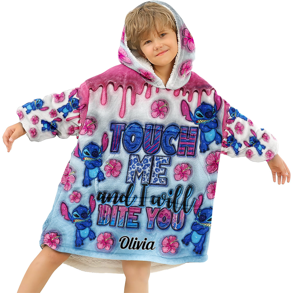 Touch Me And I Will Bite You - Personalized Ohana Blanket Hoodie