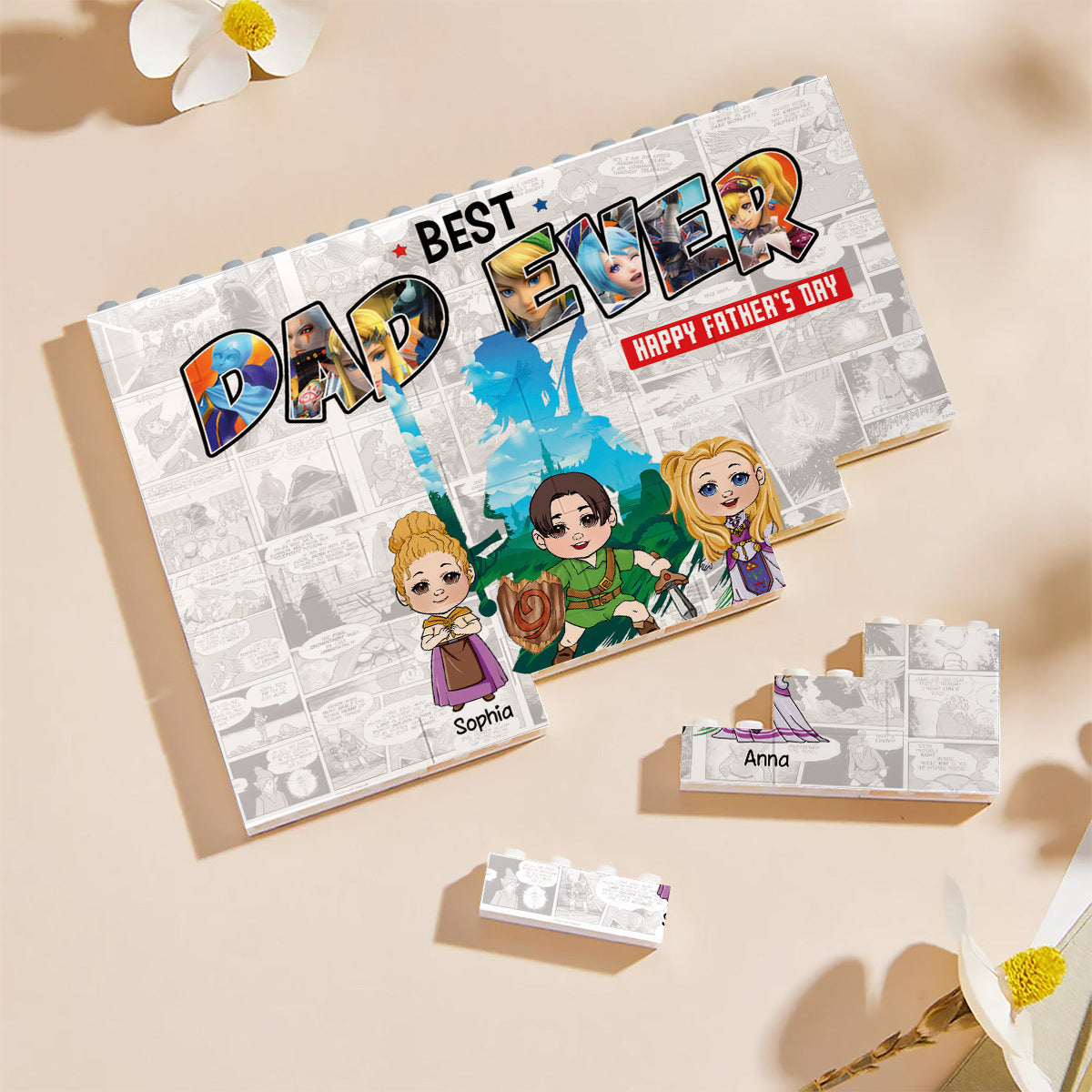 Best Dad Ever - Personalized The Hero's Legend One-sided Horizontal Rectangle Building Brick Blocks
