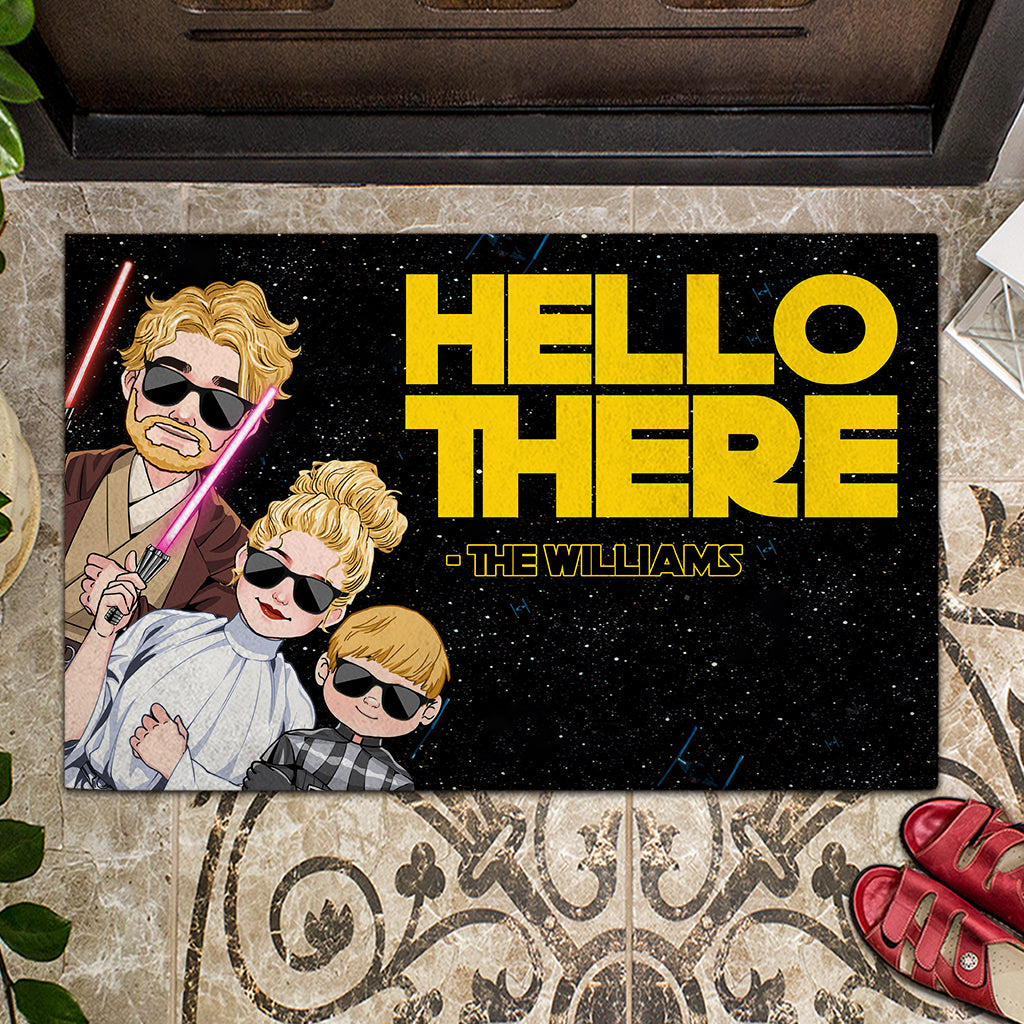 Hello There Family Peeking - Personalized The Force Doormat