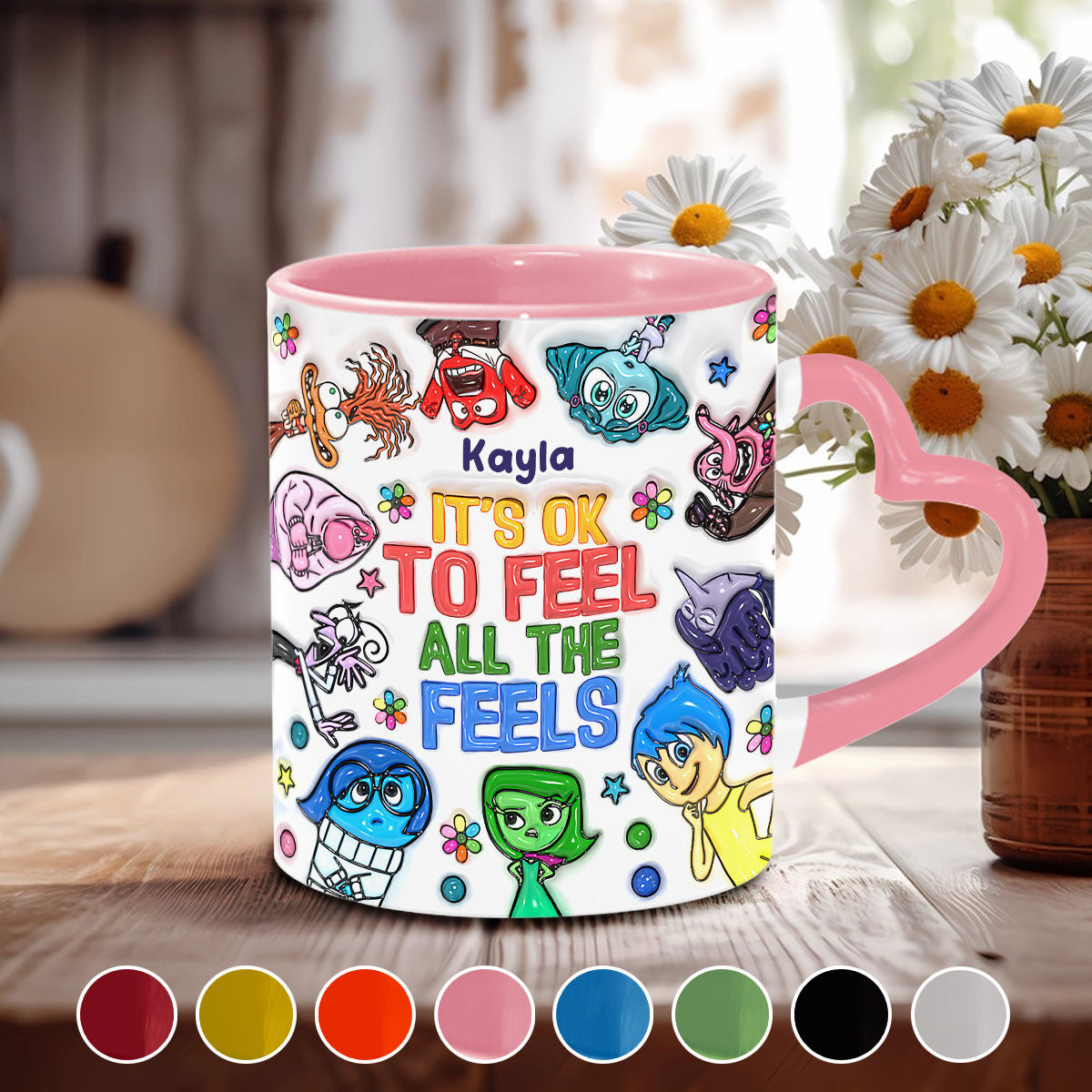 It's Ok To Feel All The Feels - Personalized Heart Handle Mug