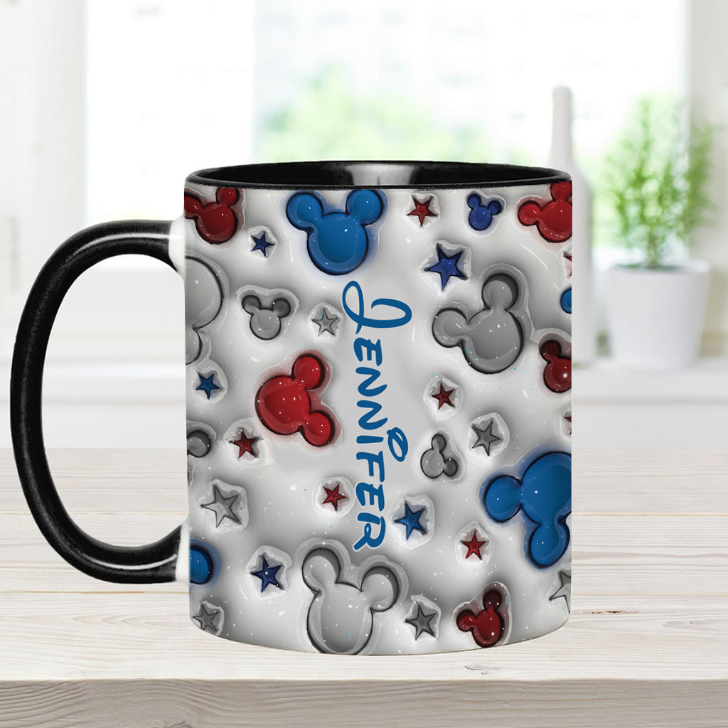 Magical Mouse Ears Blue White Red Star - Personalized Mouse Accent Mug
