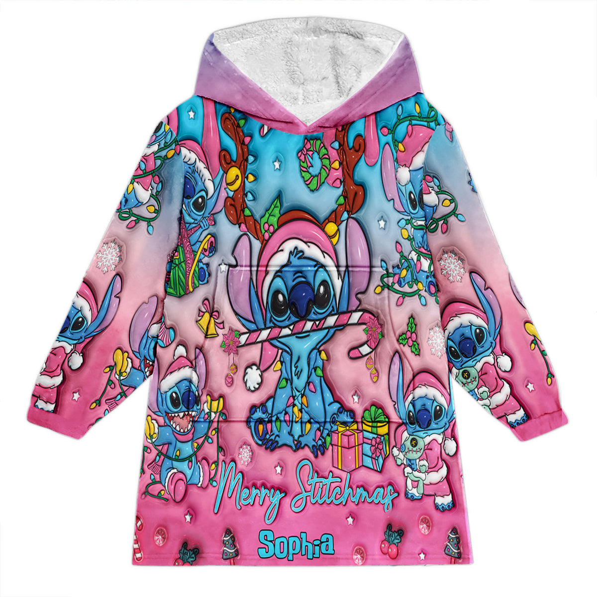 Merry Stitchmas - Personalized Ohana Blanket Hoodie