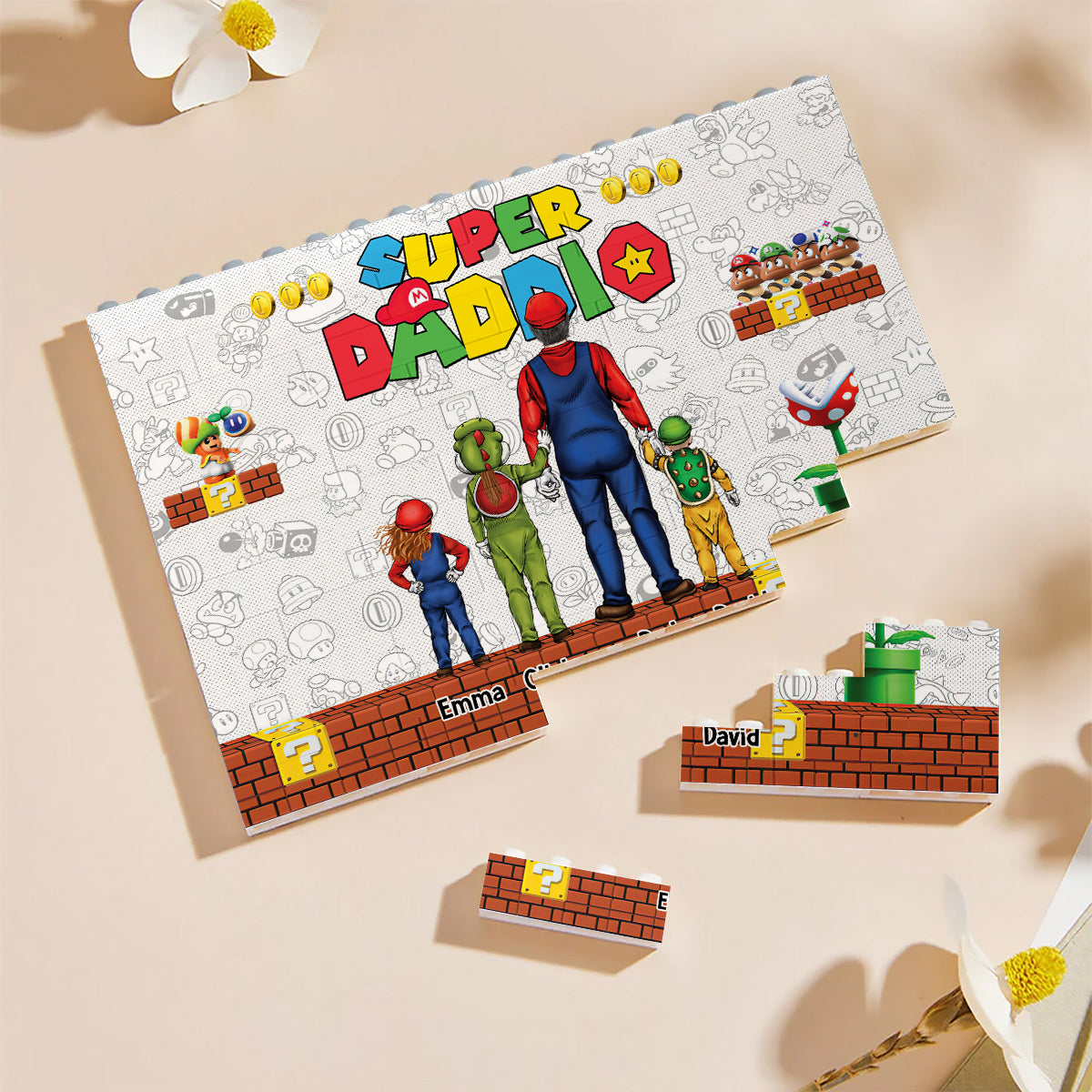 Best Dad Ever - Personalized Super Plumber One-sided Horizontal Rectangle Building Brick Blocks