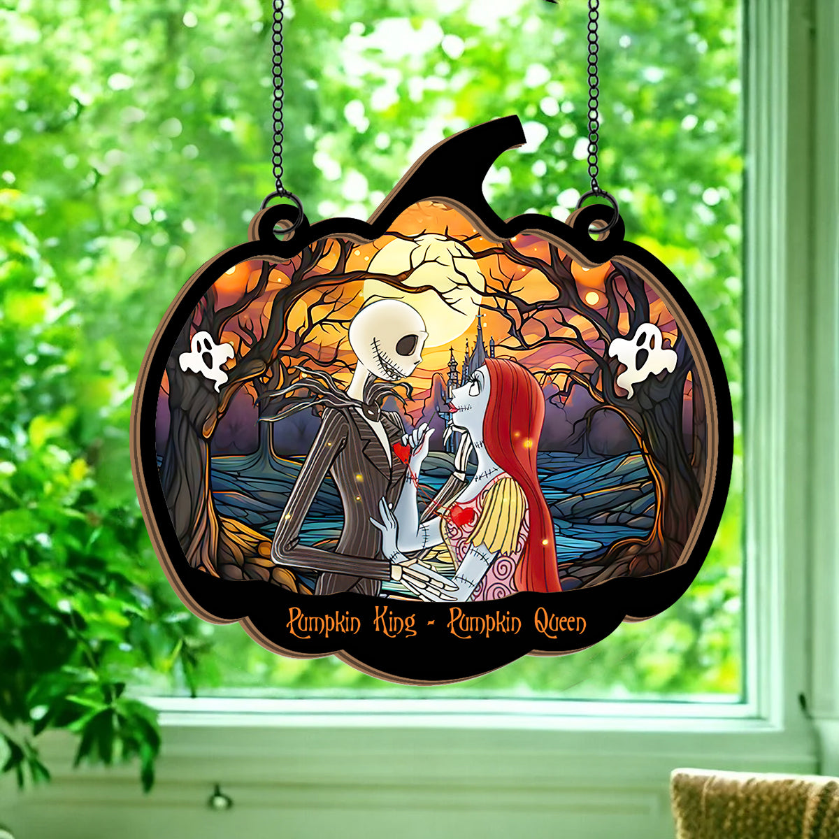 Pumpkin King & His Queen - Personalized Nightmare 2 Layered Window Hanging Suncatcher