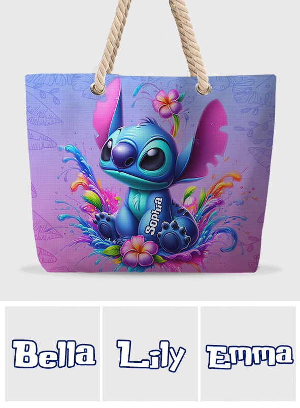 Pink And Blue Ohana - Personalized Ohana Beach Bag