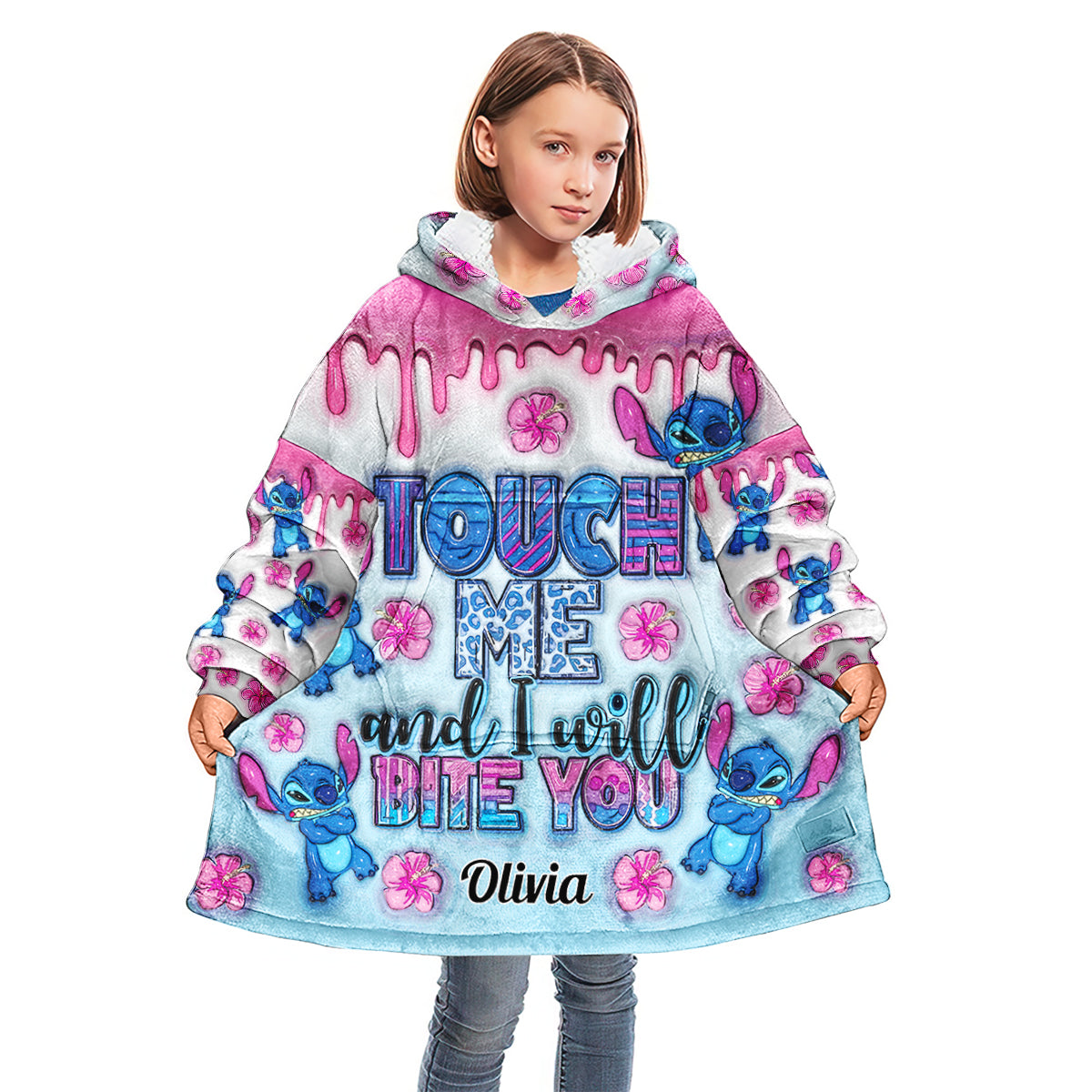Touch Me And I Will Bite You - Personalized Ohana Blanket Hoodie