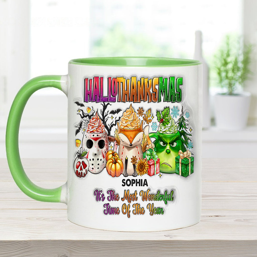 Happy Hallothanksmas - Personalized Stole Christmas Accent Mug