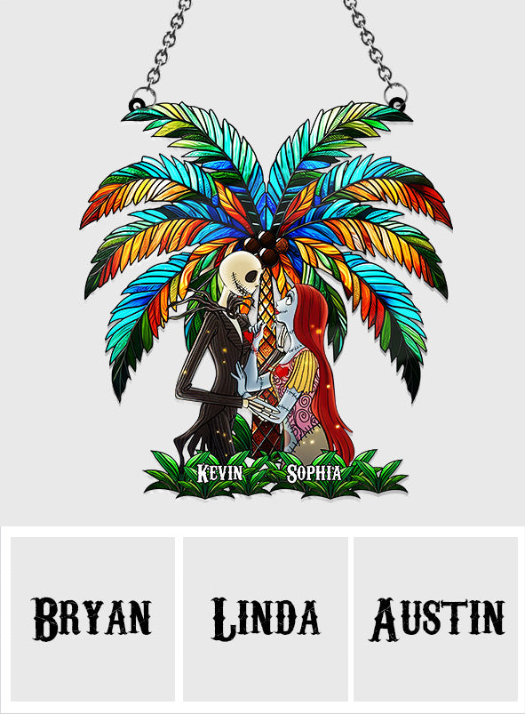 Romantic Couple Under The Palm Tree - Personalized Nightmare Window Hanging Suncatcher Ornament