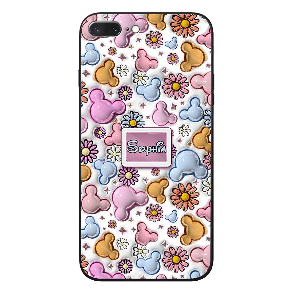 Cute Mouse Ears Floral Style - Personalized Mouse Clear Phone Case