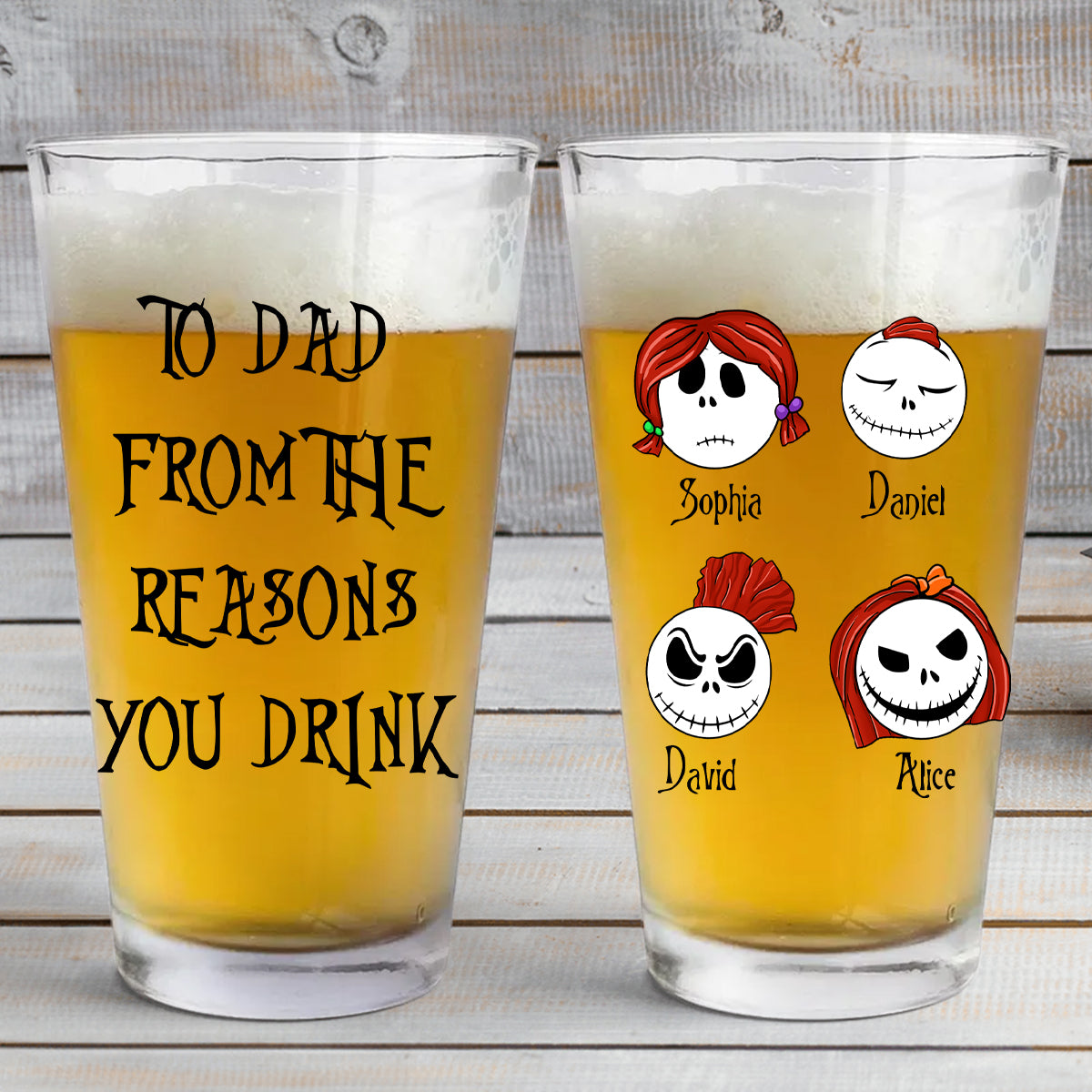 To Dad From The Reasons You Drink - Personalized Nightmare Beer Glass