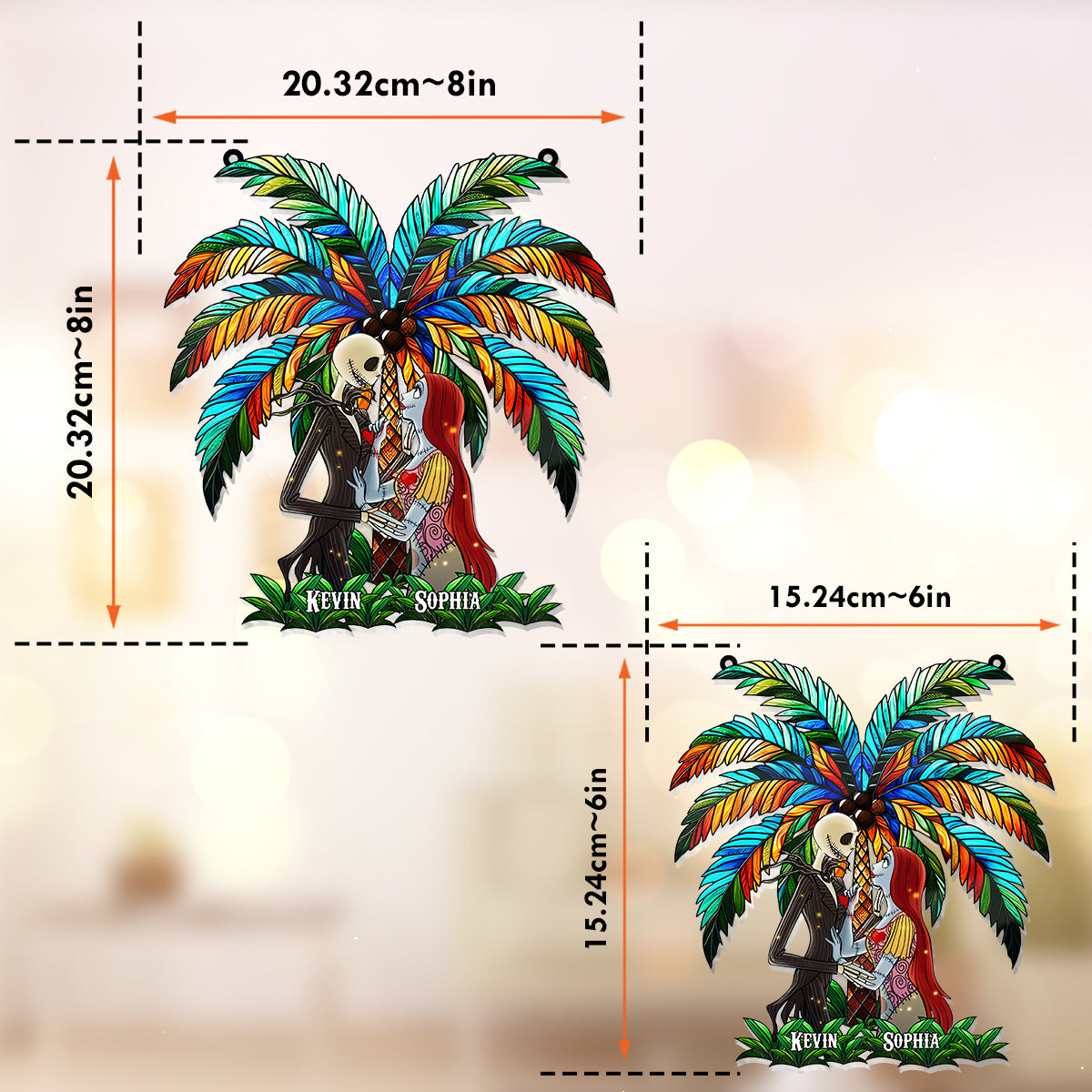 Romantic Couple Under The Palm Tree - Personalized Nightmare Window Hanging Suncatcher Ornament