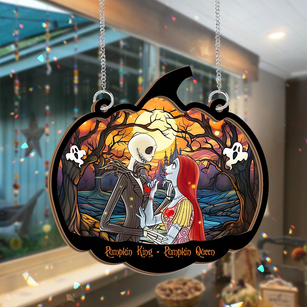 Pumpkin King & His Queen - Personalized Nightmare 2 Layered Window Hanging Suncatcher