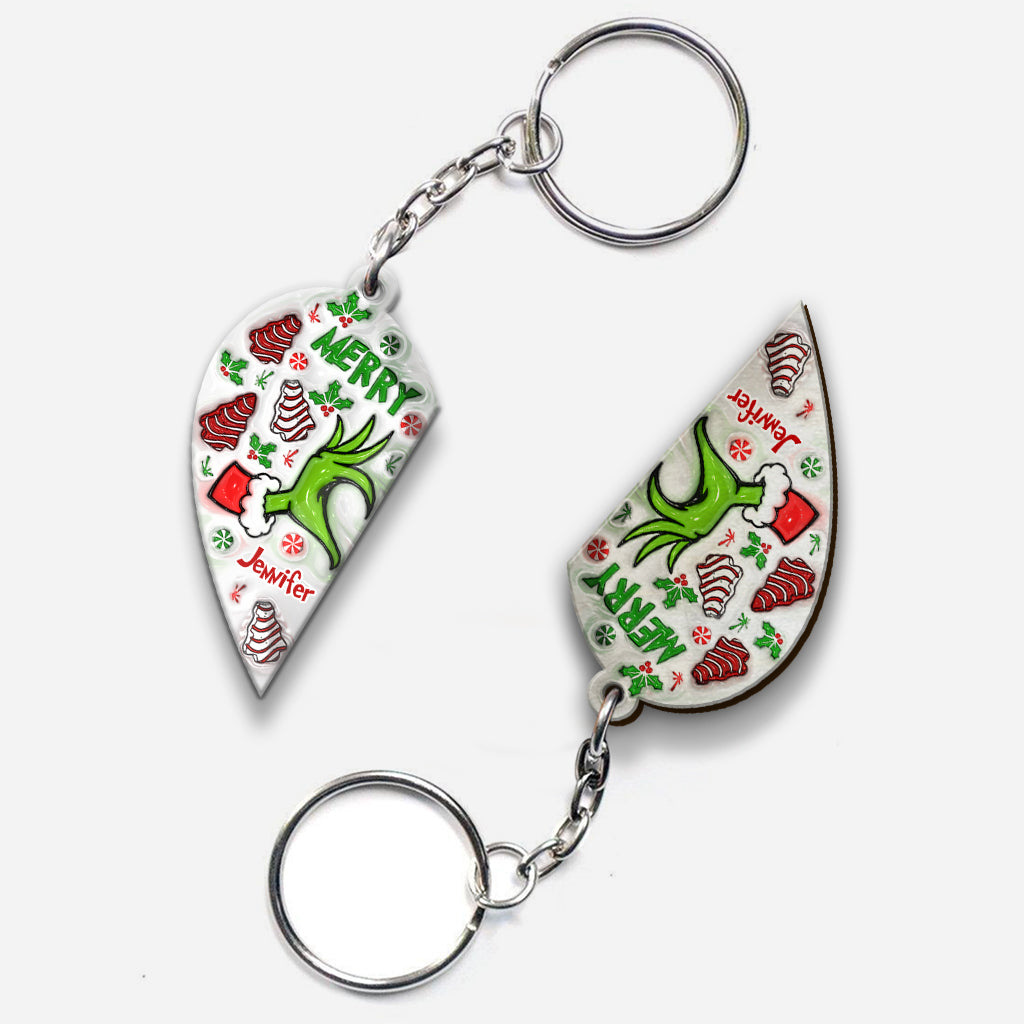 Merry Christmas - Personalized Couple Matching Keychain
