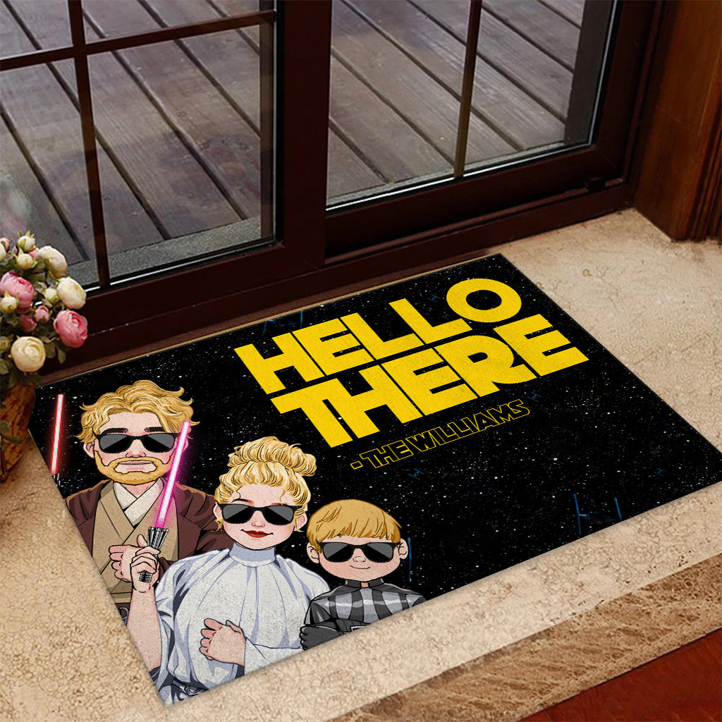Hello There Family Peeking - Personalized The Force Doormat