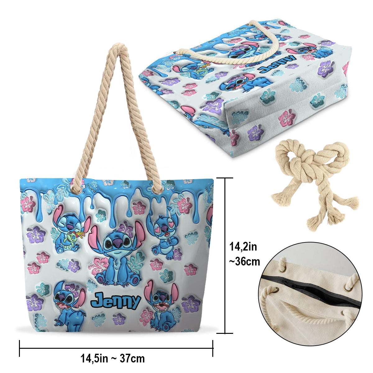 Ohana Blue Summer Vibe Inflated - Personalized Ohana Beach Bag
