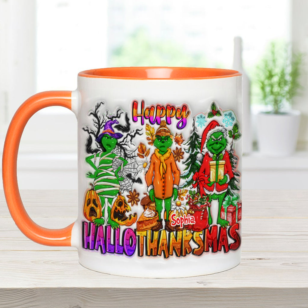 Happy Hallothanksmas - Personalized Stole Christmas Accent Mug