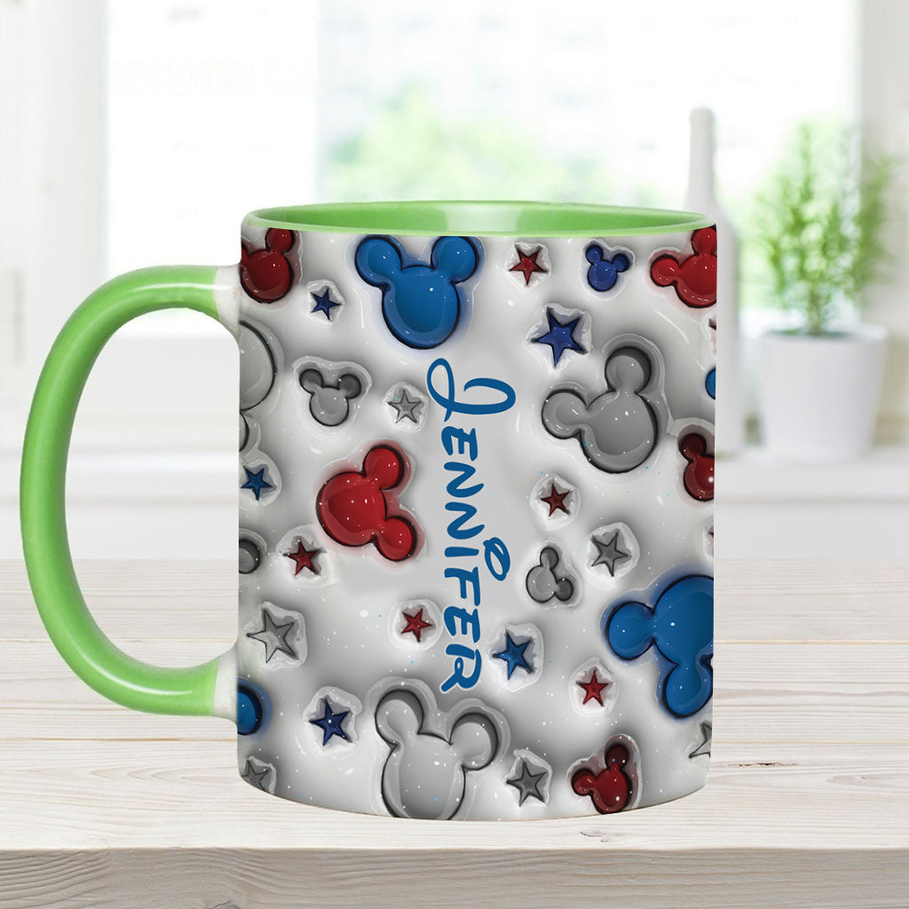 Magical Mouse Ears Blue White Red Star - Personalized Mouse Accent Mug