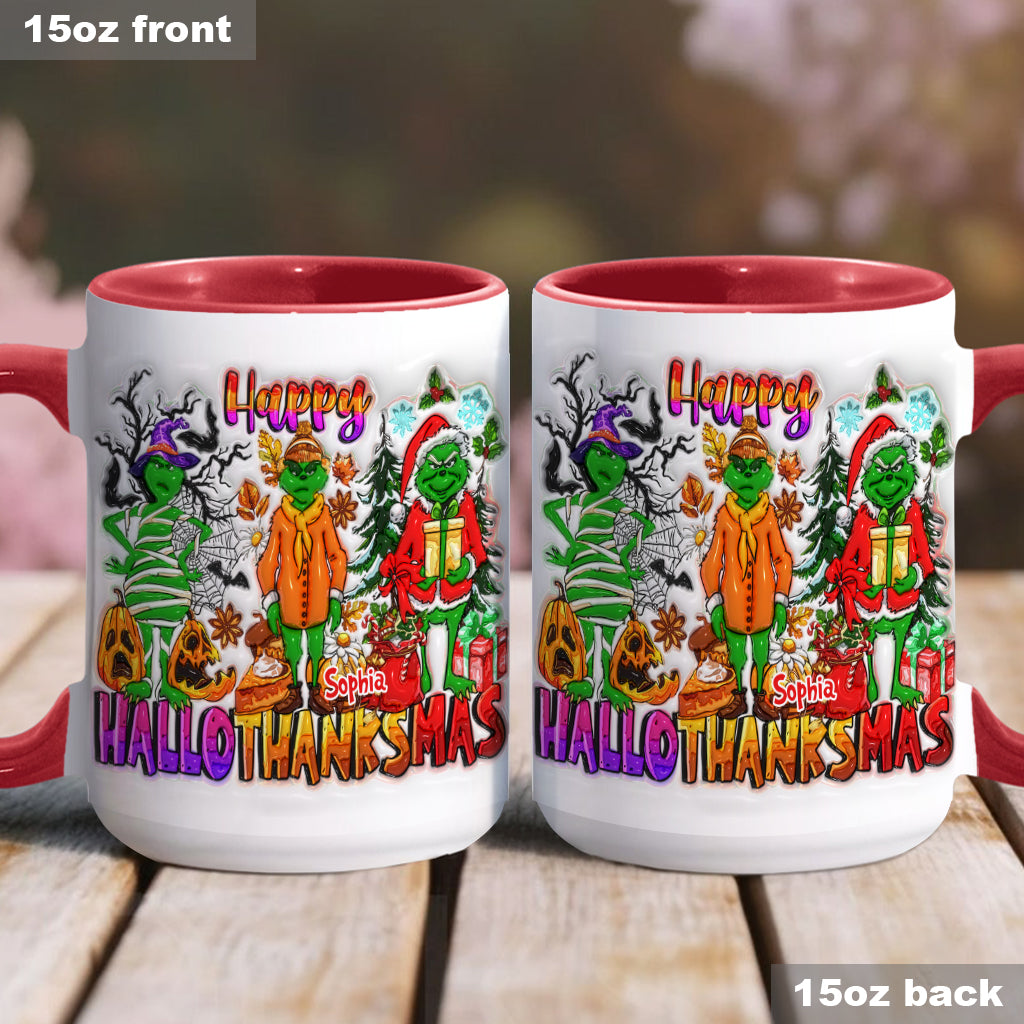 Happy Hallothanksmas - Personalized Stole Christmas Accent Mug