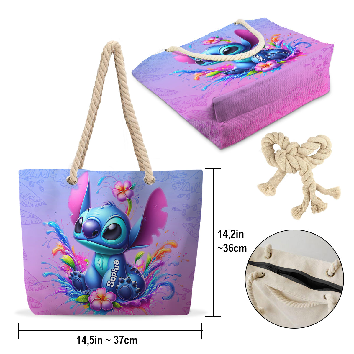 Pink And Blue Ohana - Personalized Ohana Beach Bag