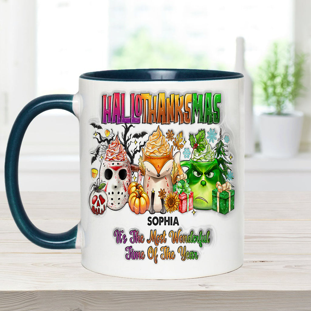 Happy Hallothanksmas - Personalized Stole Christmas Accent Mug