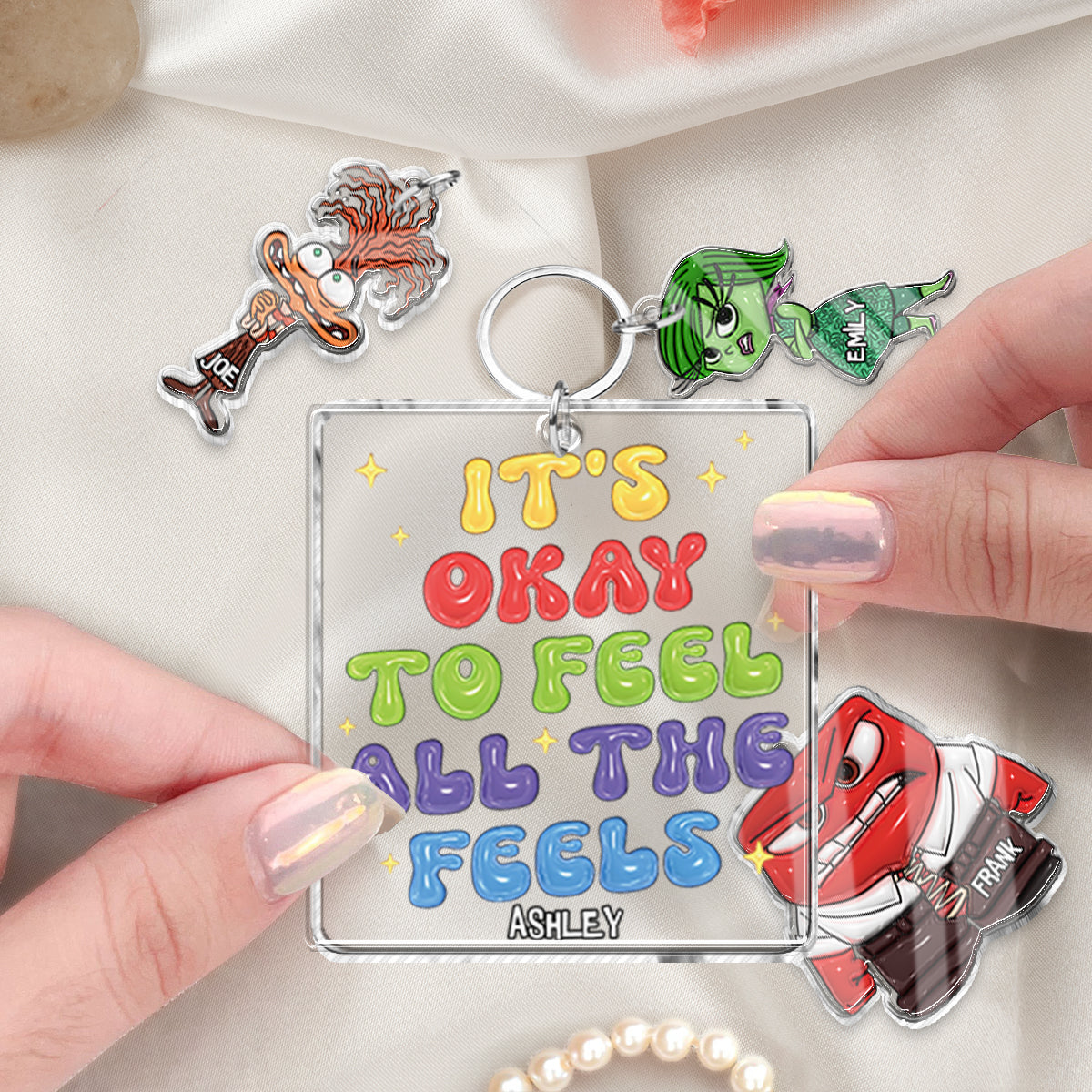 It's Okay To Feel All The Feels - Personalized Keychain with Charms