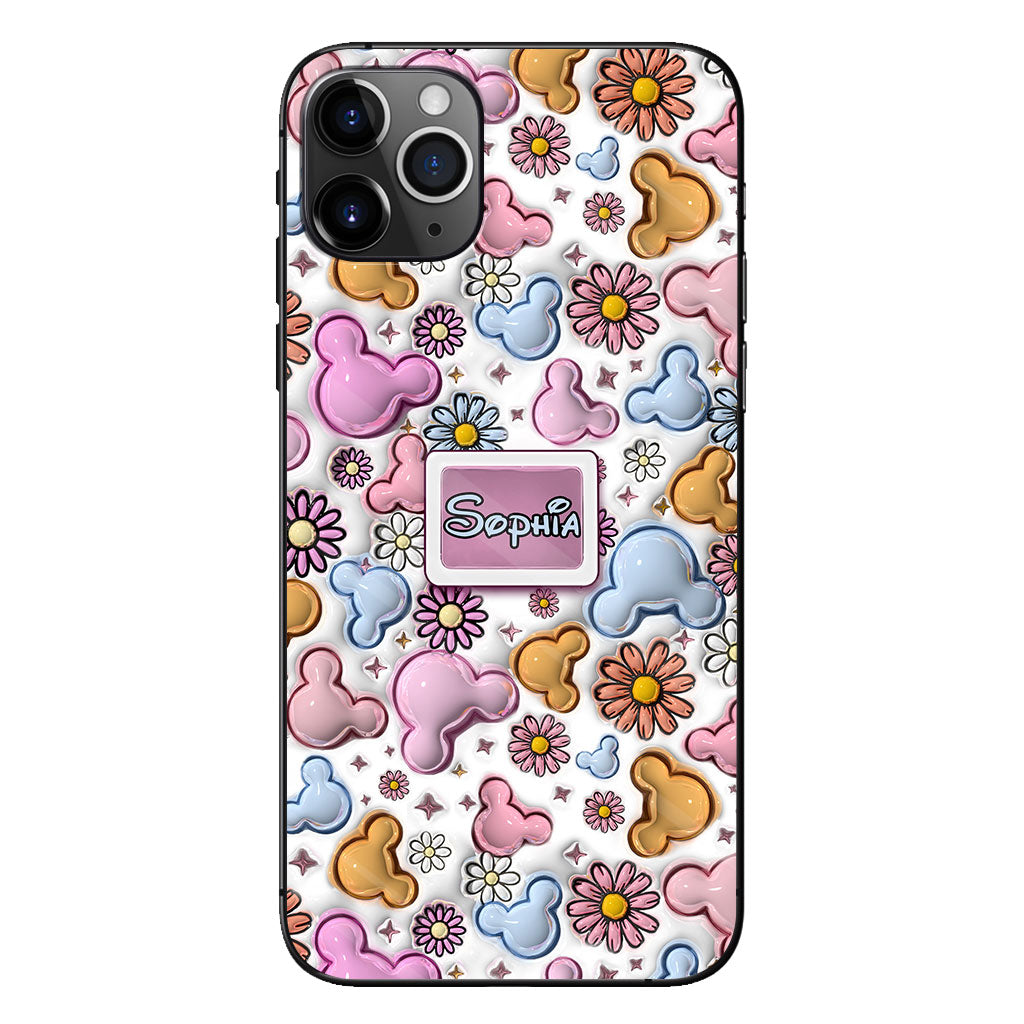 Cute Mouse Ears Floral Style - Personalized Mouse Clear Phone Case