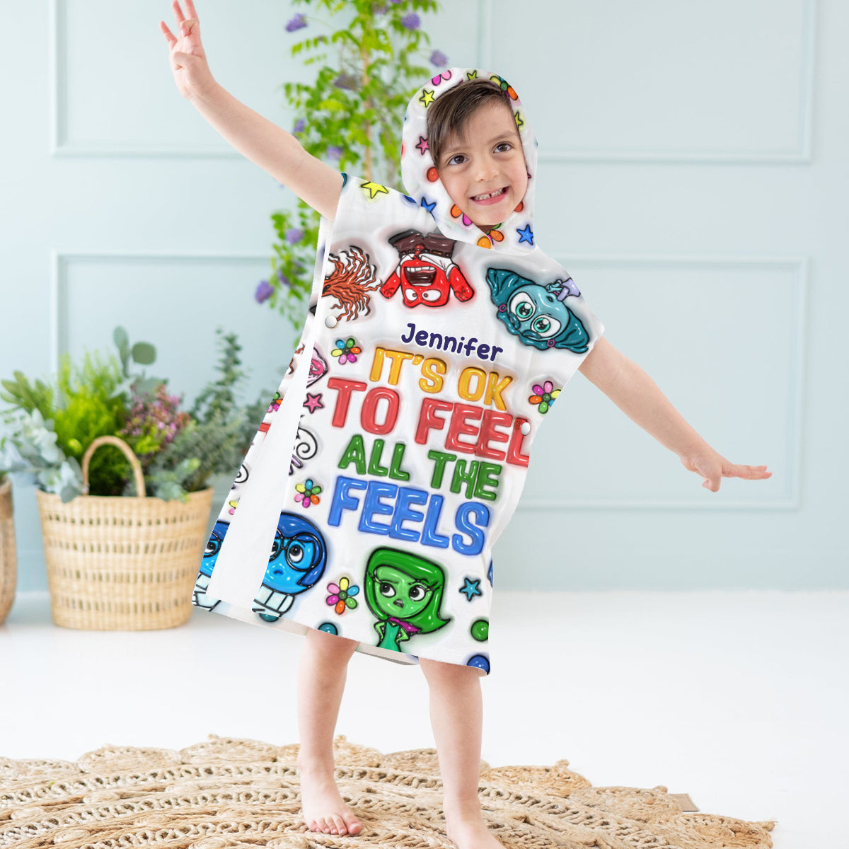 It's OK To Feel - Personalized Kid Hooded Towel Poncho
