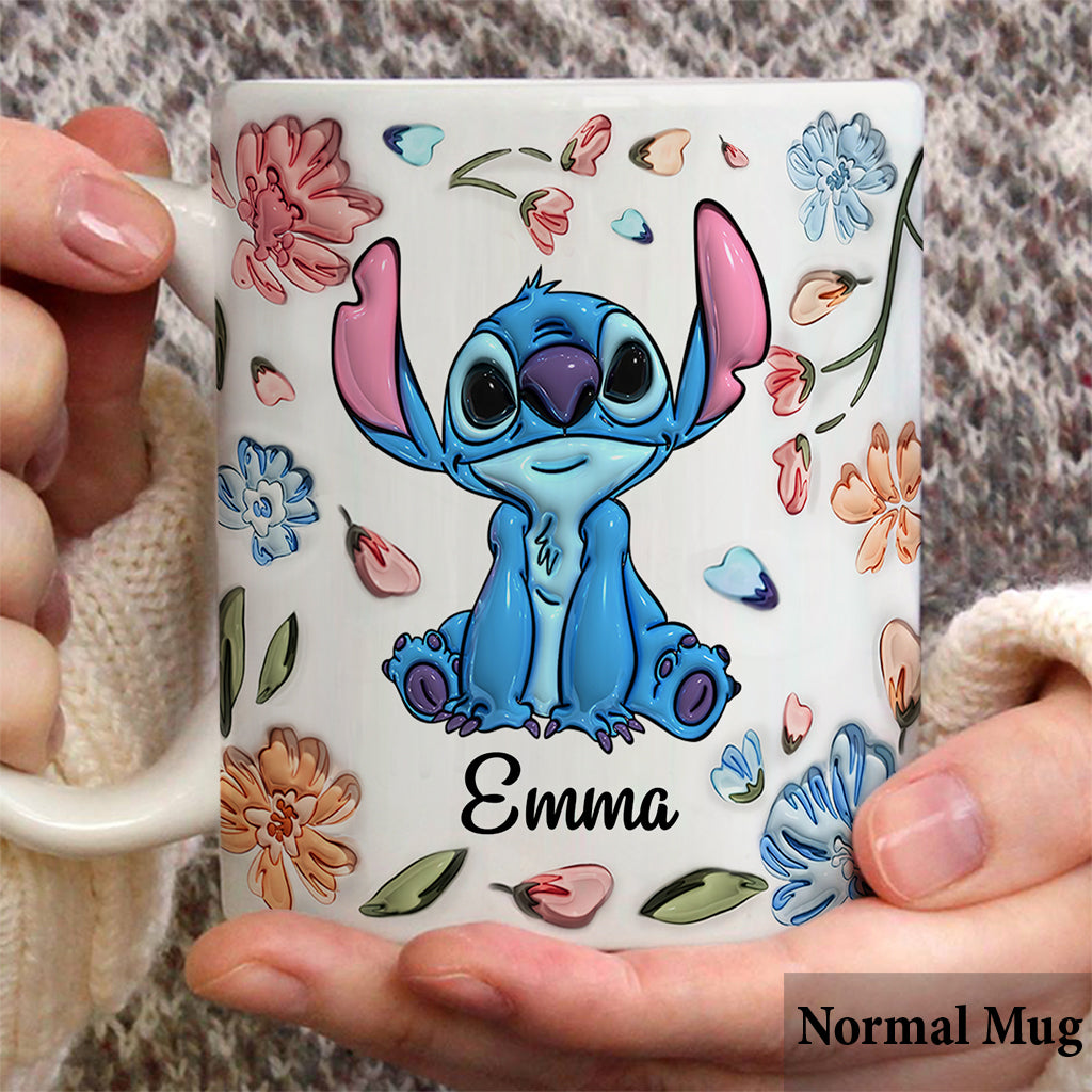 Ohana Blue Summer Vibe Floral Inflated - Personalized Ohana Mug