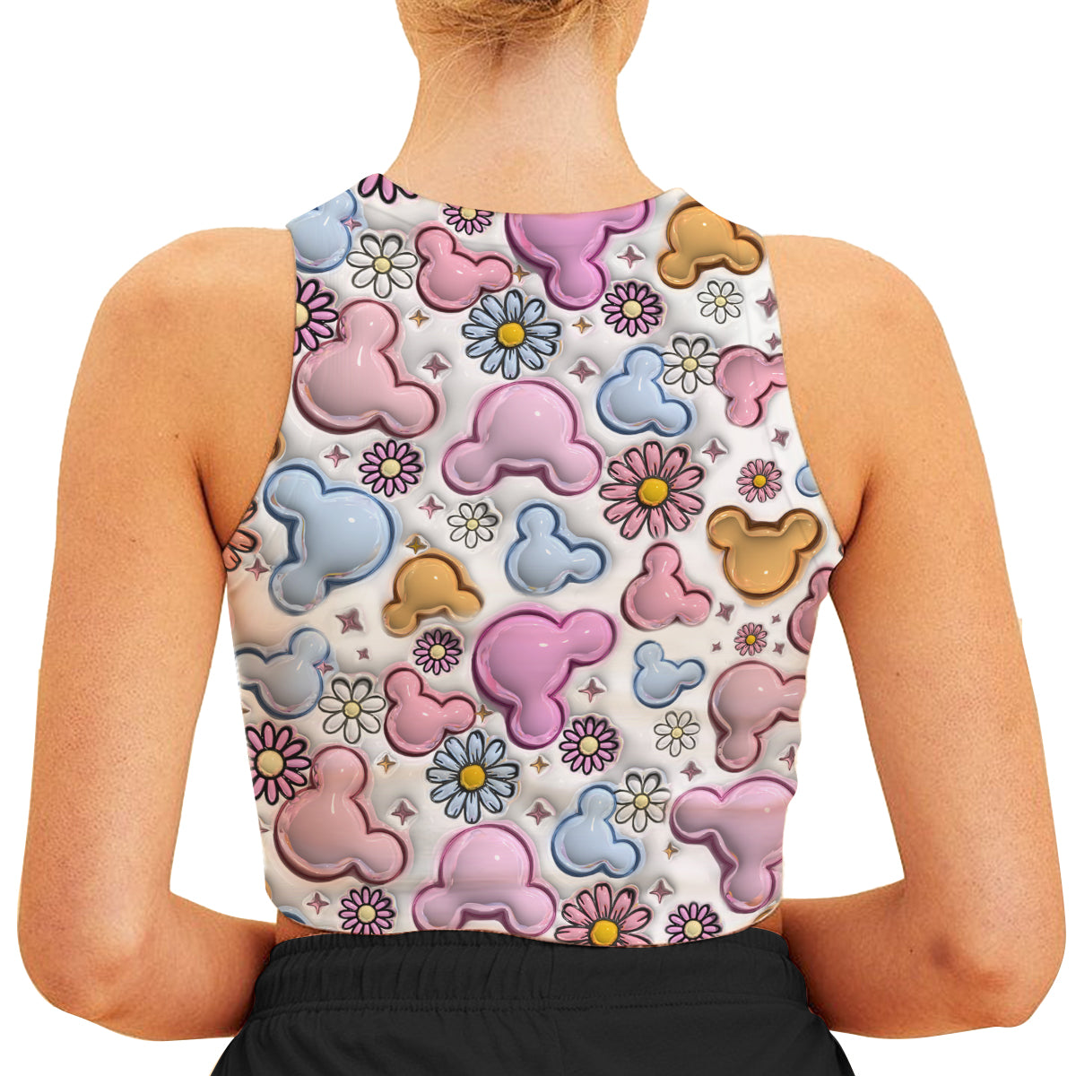 Beautiful Mouse Ears Floral Style - Personalized Mouse Crop Tank Top