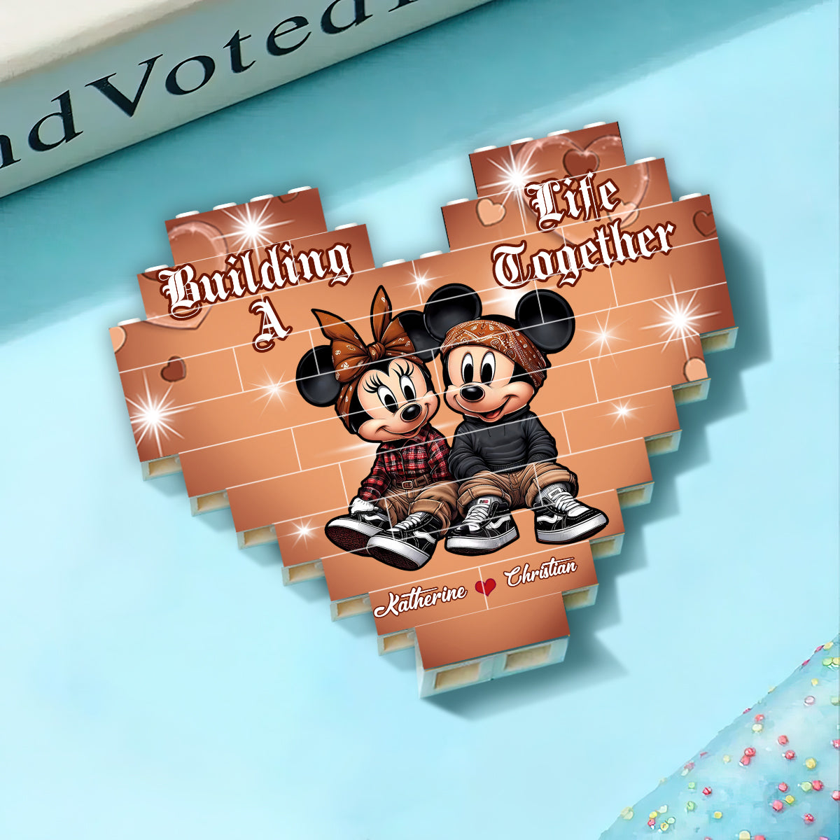Buiding A Life Together - Personalized Mouse Heart Building Brick Blocks Printed On Both Sides