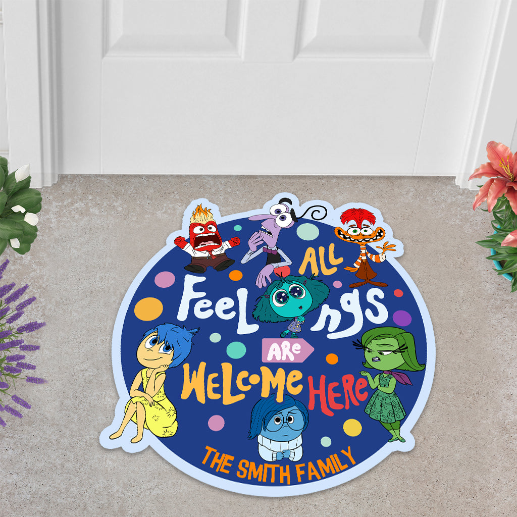 All Feelings Are Welcome Here - Personalized Shaped Doormat