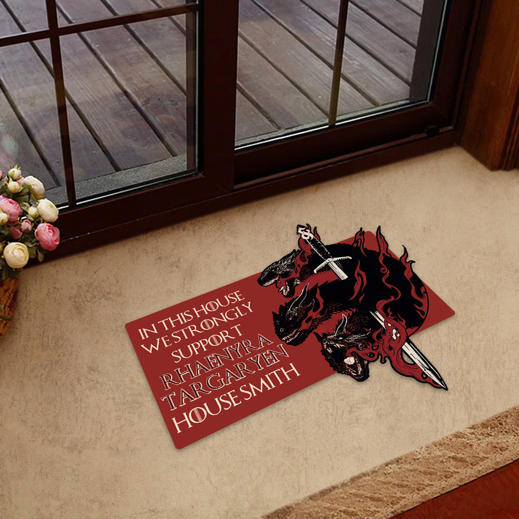 This House Support Team Black - Personalized Thrones Game Shaped Doormat