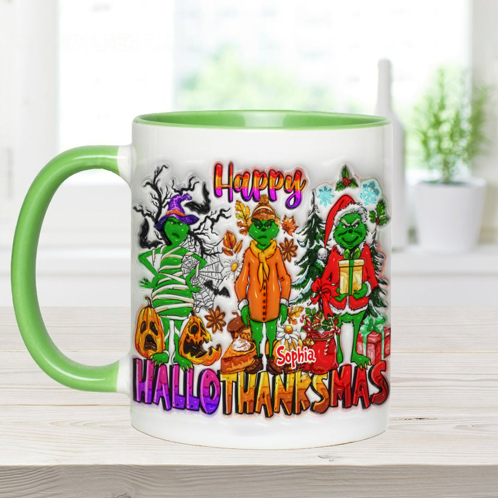Happy Hallothanksmas - Personalized Stole Christmas Accent Mug