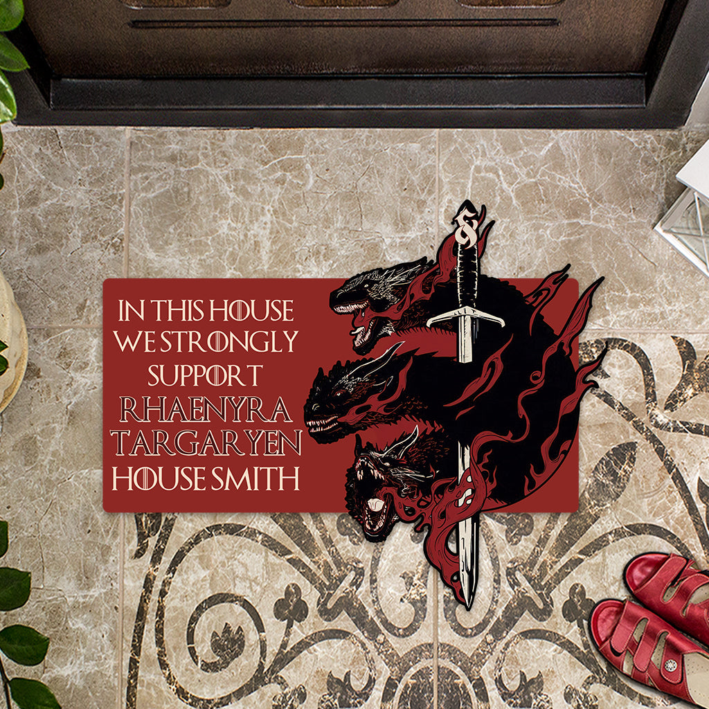 This House Support Team Black - Personalized Thrones Game Shaped Doormat