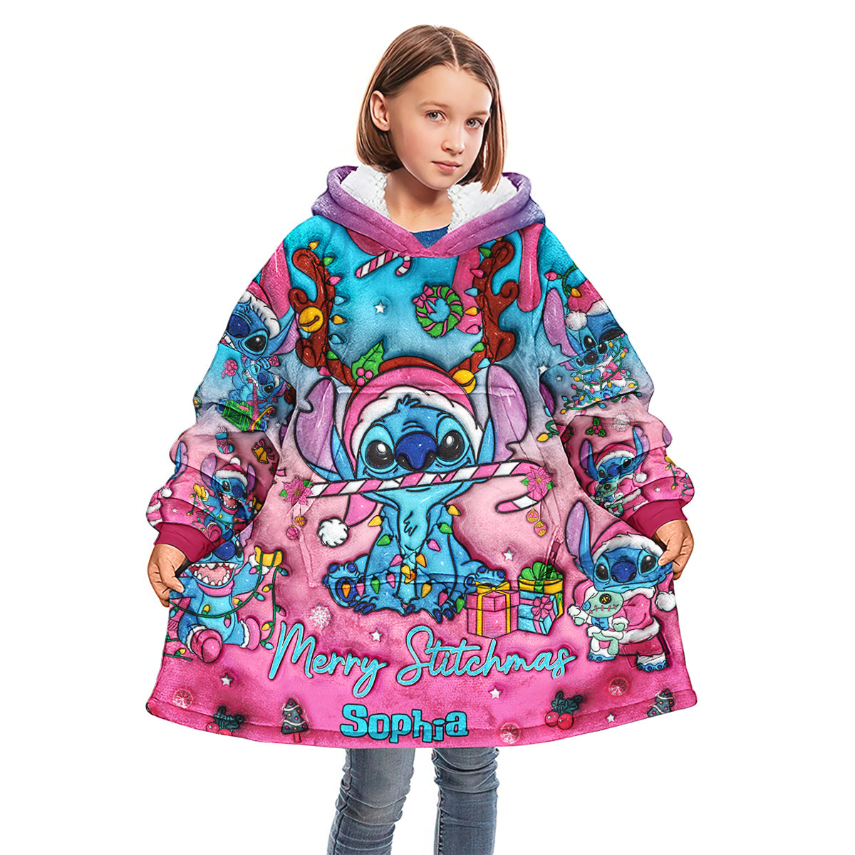 Merry Stitchmas - Personalized Ohana Blanket Hoodie