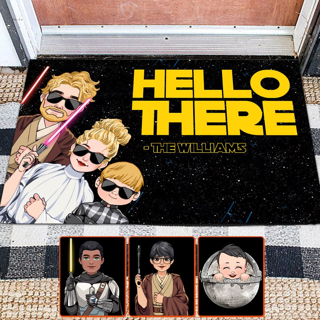 Hello There Family Peeking - Personalized The Force Doormat