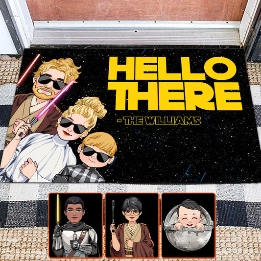 Hello There Family Peeking - Personalized The Force Doormat