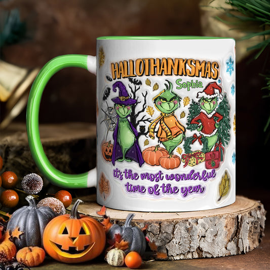 Happy Hallothanksmas - Personalized Stole Christmas Accent Mug