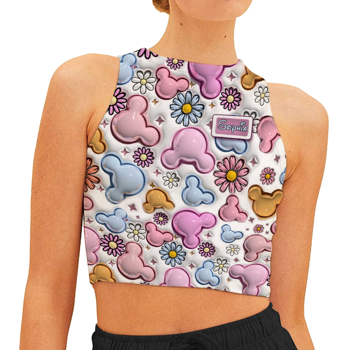 Beautiful Mouse Ears Floral Style - Personalized Mouse Crop Tank Top