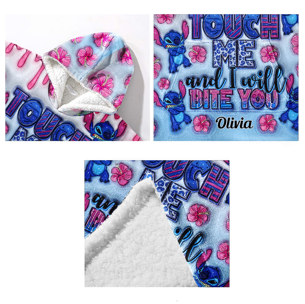 Touch Me And I Will Bite You - Personalized Ohana Blanket Hoodie