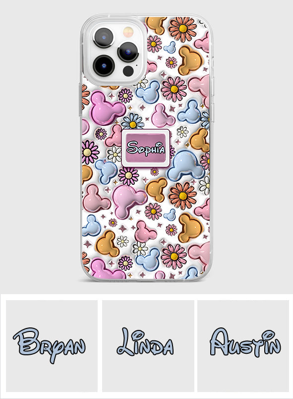 Cute Mouse Ears Floral Style - Personalized Mouse Clear Phone Case