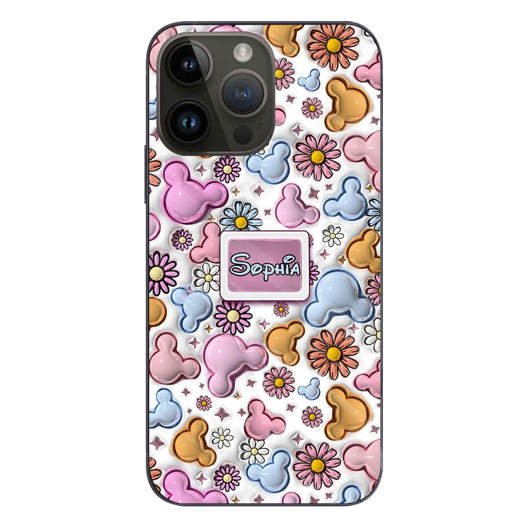 Cute Mouse Ears Floral Style - Personalized Mouse Clear Phone Case