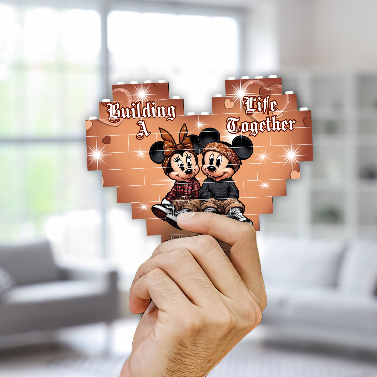 Buiding A Life Together - Personalized Mouse Heart Building Brick Blocks Printed On Both Sides