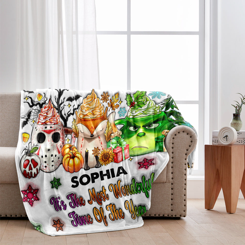 Happy Hallothanksmas - Personalized Stole Christmas Blanket