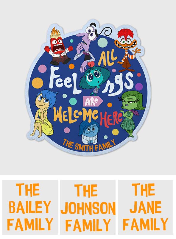 All Feelings Are Welcome Here - Personalized Shaped Doormat